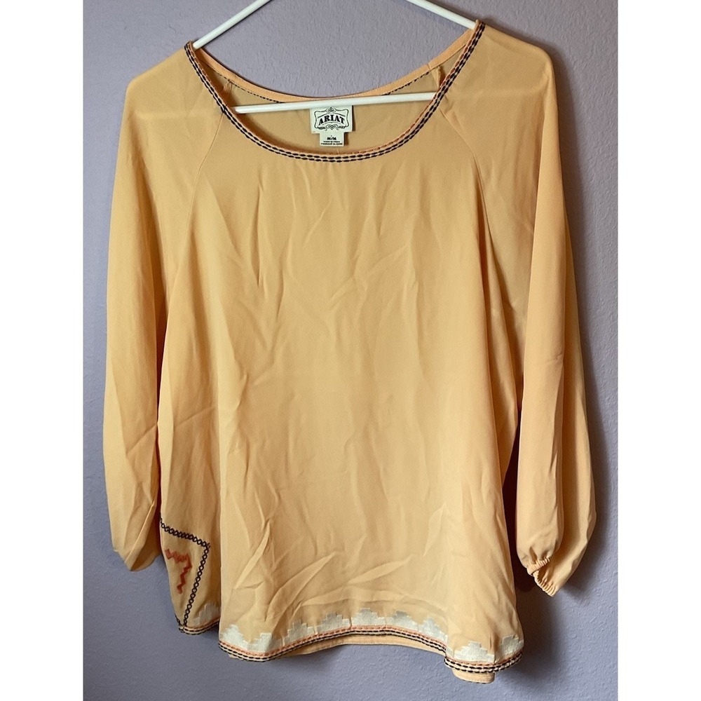 Ariat Peach Embroidered‎ Cowgirl Long Sleeve Boho Blouse Top Size Medium